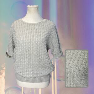 Vintage Billie Jo Deadstock Shimmery Silver Short Sleeve Sweater Size M